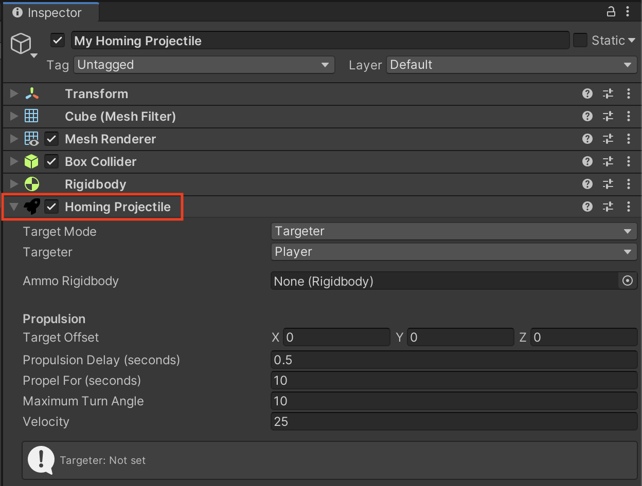 Homing Projectile component